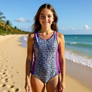NWT Joe Boxer OnePiece Swimsuit Girls 18.5 Wear your shade UPF 50 Blue Radiance